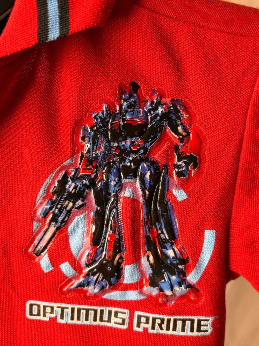 Vintage Transformers Polo Shirt 3D Gel Print Optimus Prime Size 7 Kids 2007 RARE
